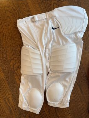 Nike White Kids Padded Football Pants with Black Swoosh